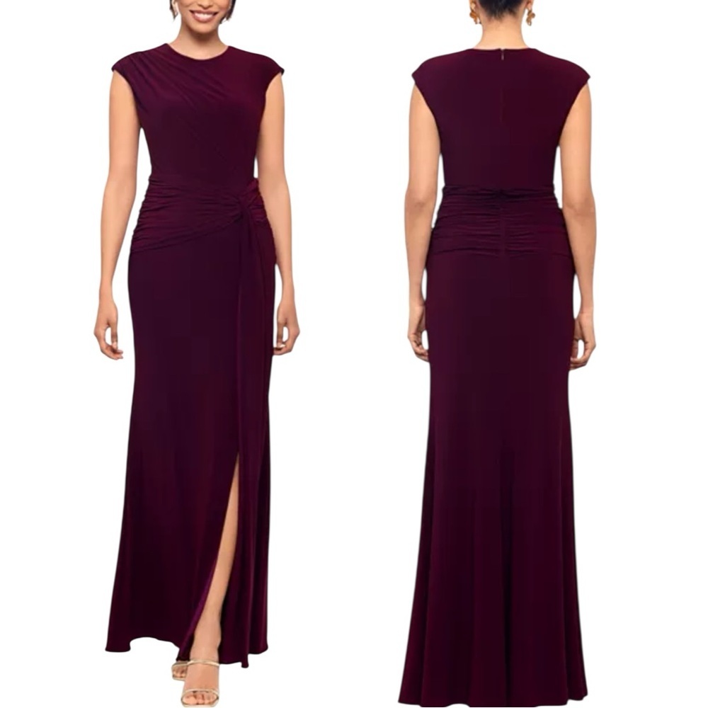 NWT Bloomingdale's AQUA Ruched Twist Gown Burgundy